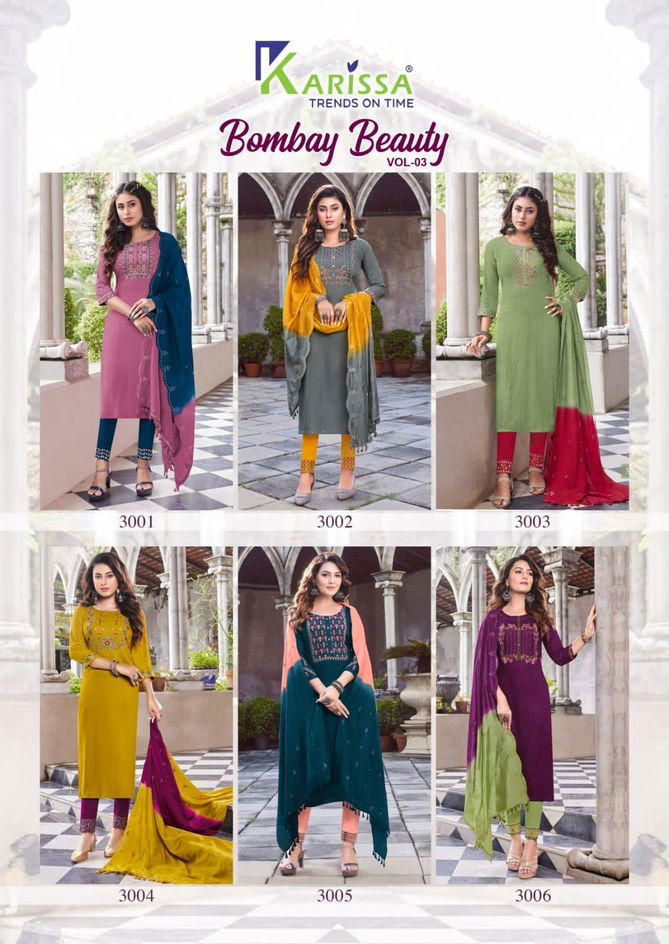 Karissa Bombay Beauty 3  Festive Wear Wholesale Kurti With Bottom Dupatta Collection
